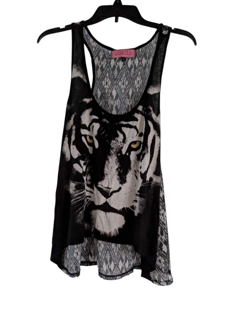 Sugarhigh Black Tiger Face Scoop Neck Tank Top Size L